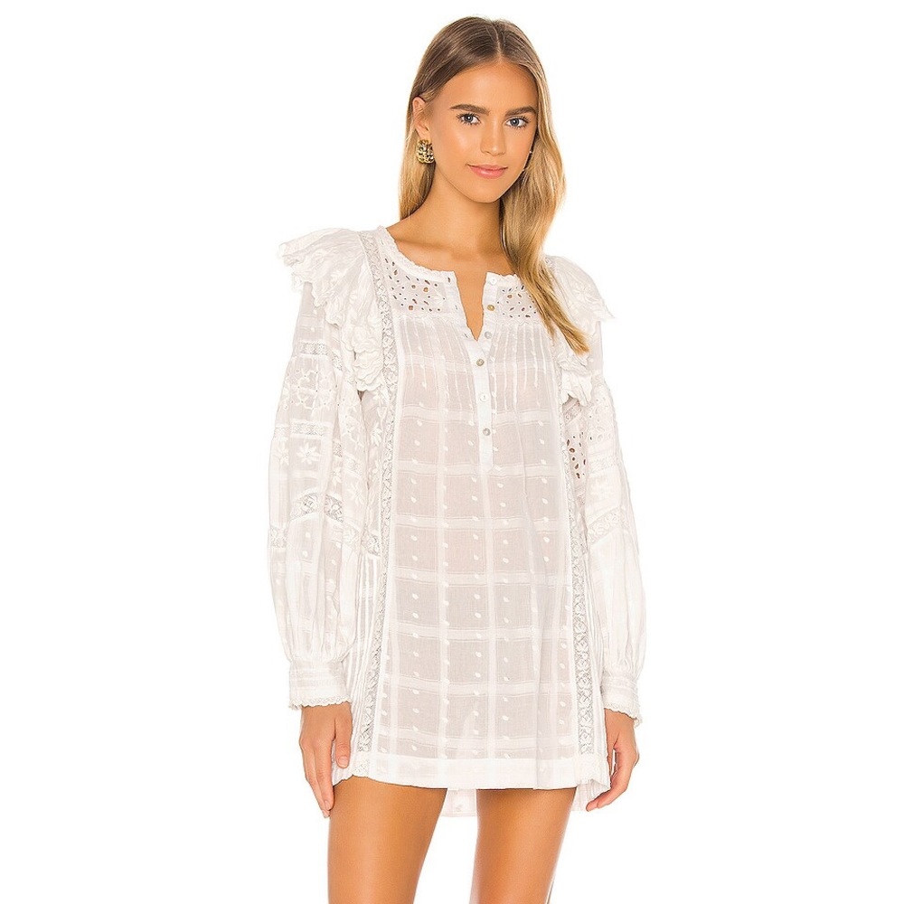 LoveShackFancy Baxter White Eyelet Lace Mini Dress Boho Prairie Cottagecore